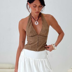 Down The Line Halter Top Brown