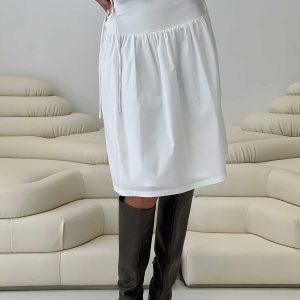 Snowflakes Tie Side Midi Skirt White
