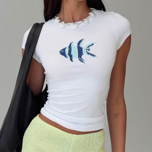 Rising Sun Beaded Top White