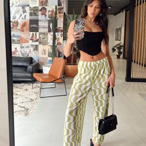 Taina Pleated Wide Leg Pants Green Multi