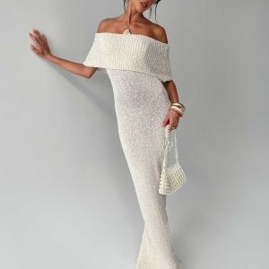 Nixen Strapless Knit Maxi Dress Cream
