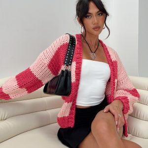 Lester Knit Cardigan Pink Stripe