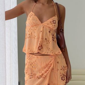 What A Coincidence Beaded Top Orange