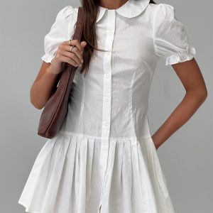 Lisette Pleat Mini Dress White