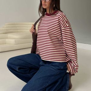 Bloom Long Sleeve Top Wine Stripe