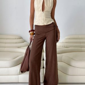 Silver Moon Linen Blend Tie Pants Brown