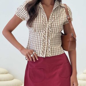 Arla Blouse Brown Check
