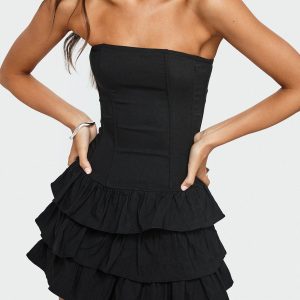 Valentia Tiered Mini Dress Black