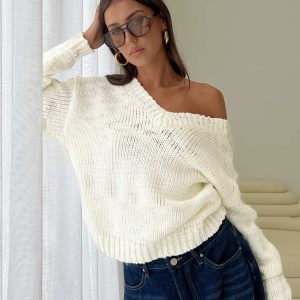 Talassa V Neck Knit Sweater White