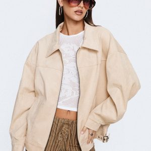 Goldsmith Faux Suede Bomber Jacket Beige