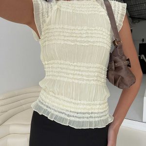 Talyn Cap Sleeve Frill Top Cream