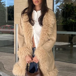 Josefina Faux Fur Detail Jacket Beige