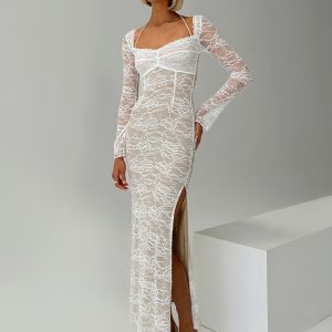 Aubriella Lace Maxi Dress Cream