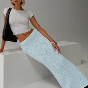 Ponce Boucle Maxi Skirt Light Blue