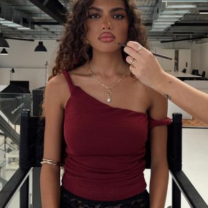 Messenger One Shoulder Top Burgundy