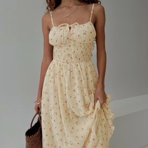 Pearle Shirred Maxi Dress Cream Floral