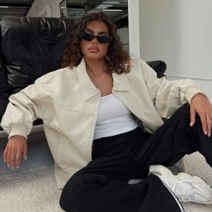 Goldsmith Faux Leather Bomber Jacket Cream