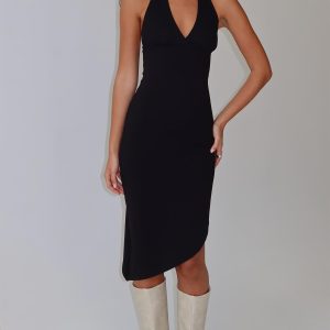 Whimsy Asymmetrical Midi Dress Black