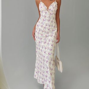 Jessamine Frill Maxi Dress White / Lilac