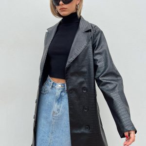 Elgata PU Trench Coat Black
