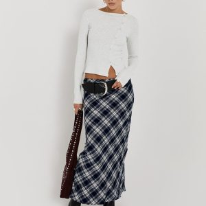 Everlie Low Waist Maxi Skirt Check Multi