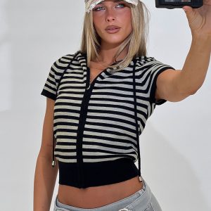 Kahlee Zip Through Hoodie Grey / Black Stripe