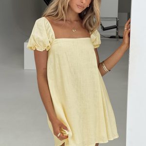 Beyond Linen Blend Mini Dress Yellow