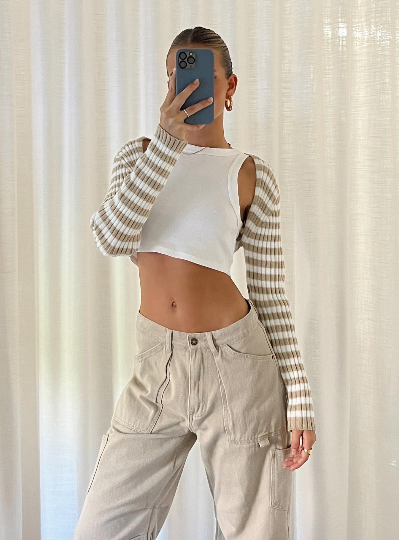 Aytan Bolero Sweater Beige/White - Image 6