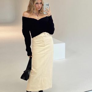 Markanna Denim Midi Skirt Cream