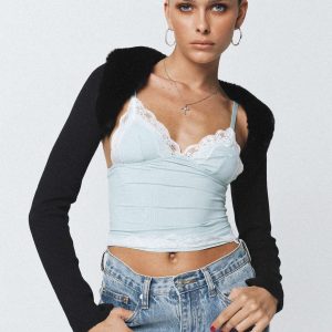 Bambil Faux Fur Trim Bolero Sweater Black