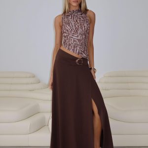 Nola Hardware Slit Maxi Skirt Brown