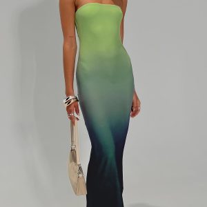 Stolen Love Strapless Maxi Dress Blue / Green Ombre Tall