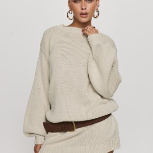 Harmony Balloon Sleeve Knit Mini Dress Beige