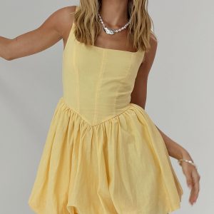 Alcott Bubble Hem Mini Dress Lemon