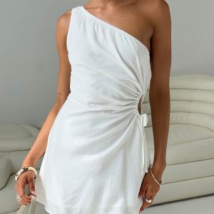 Mayzie One Shoulder Mini Dress White