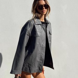 Callie Faux Leather Jacket Grey