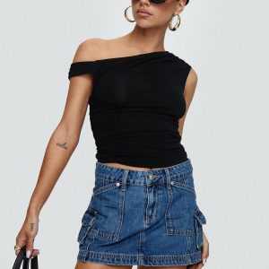 Pacific Coast Denim Cargo Skirt Dark Wash