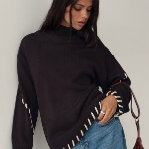 Leizure Turtleneck Knit Sweater Brown