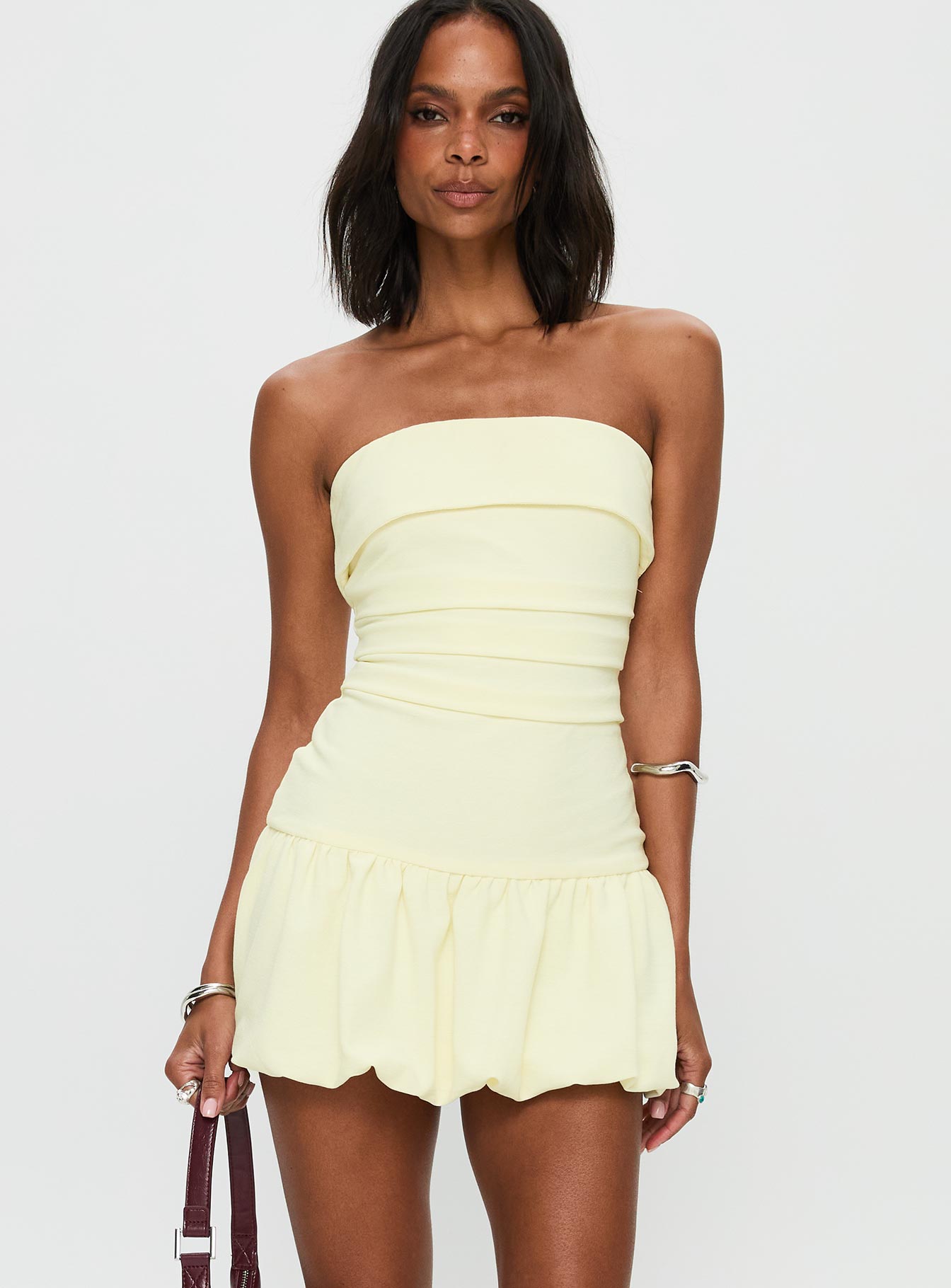 Mousse Strapless Mini Dress Lemon Tall - Image 2