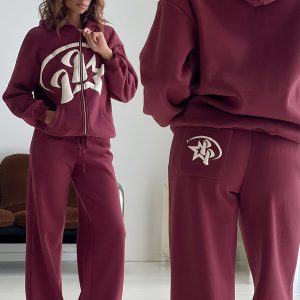 Princess Polly Stargirl Wide Leg Sweat Pants Burgundy