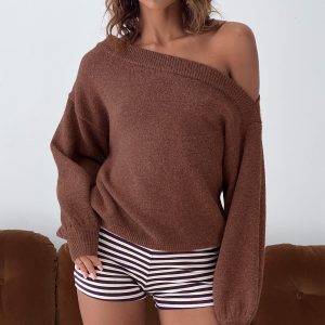 Noble Off The Shoulder Sweater Chocolate