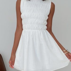 Melona Shirred Mini Dress White