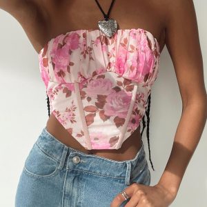 Sharna Bustier Top Pink Floral