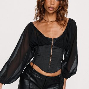 Gypsie Blouson Long Sleeve Corset Top Black