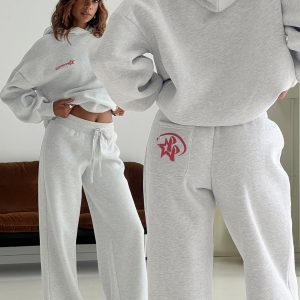 Princess Polly Stargirl Wide Leg Sweat Pants Grey Marle