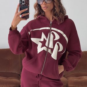 Princess Polly Stargirl Zip Through Jumper Burgundy