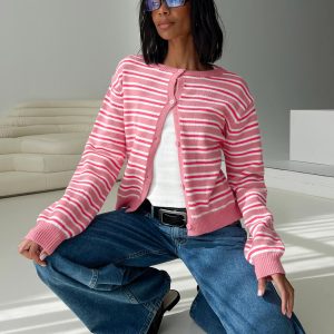 Heavenly Dream Cardigan Pink Stripe