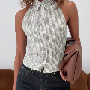 Different Dimensions Sleeveless Collared Top Check
