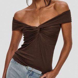 Suspiria Twist Off Shoulder Top Chocolate