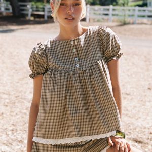 Chandelier Babydoll Top Brown Check